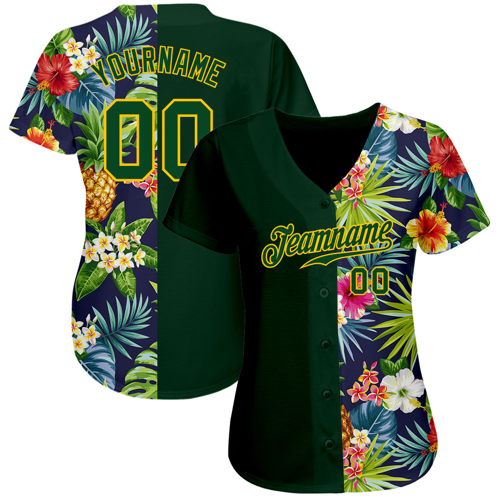 Custom 3D Pattern Design Tropical Pattern With Pineapples Palm Leaves And Flowers Authentic Baseball Jersey