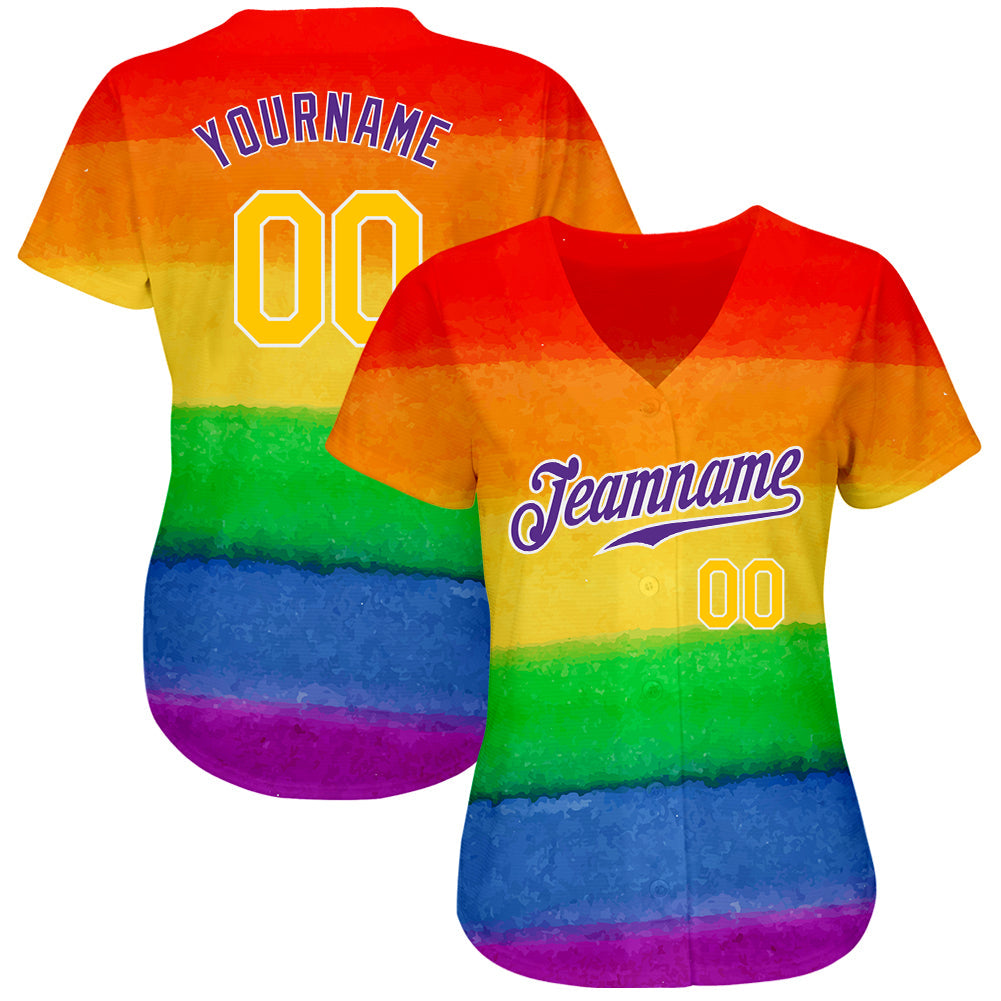 Custom Rainbow For Pride Month Love Is Love LGBT Authentic Baseball Jersey