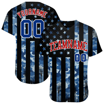 Custom Camo Royal Red-White 3D Salute To Service American Flag Authentic Baseball Jersey