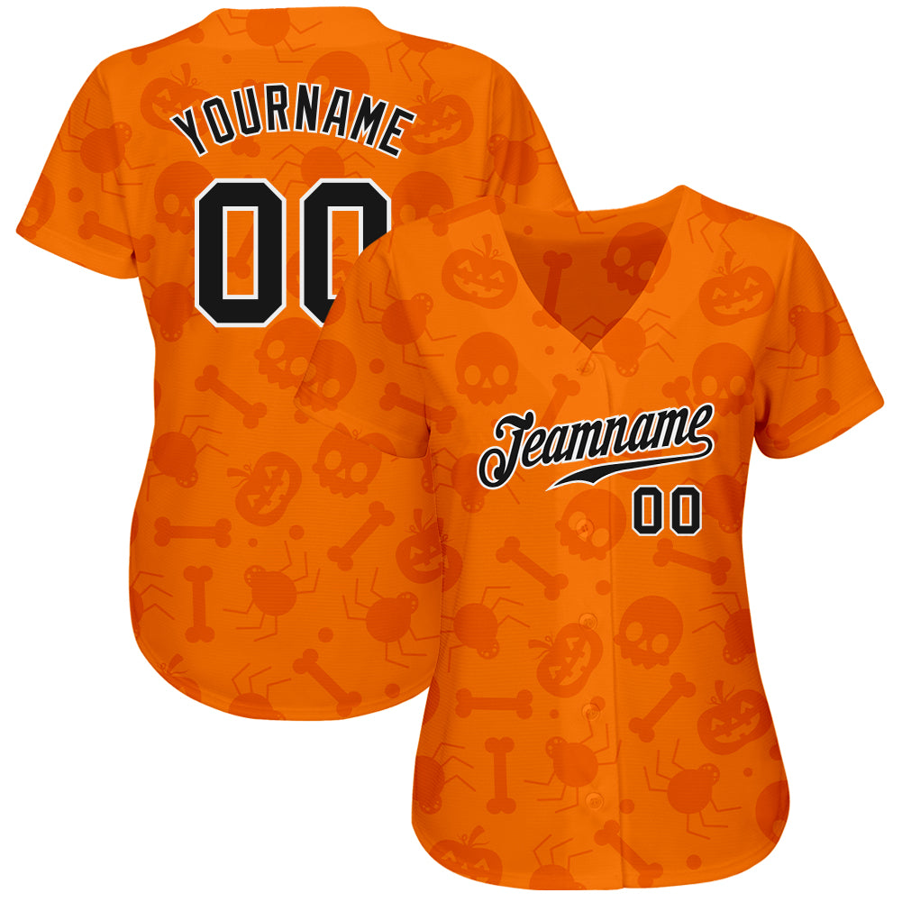 Custom 3D Pattern Halloween Pumpkins Skulls Candies Spiders Authentic Baseball Jersey