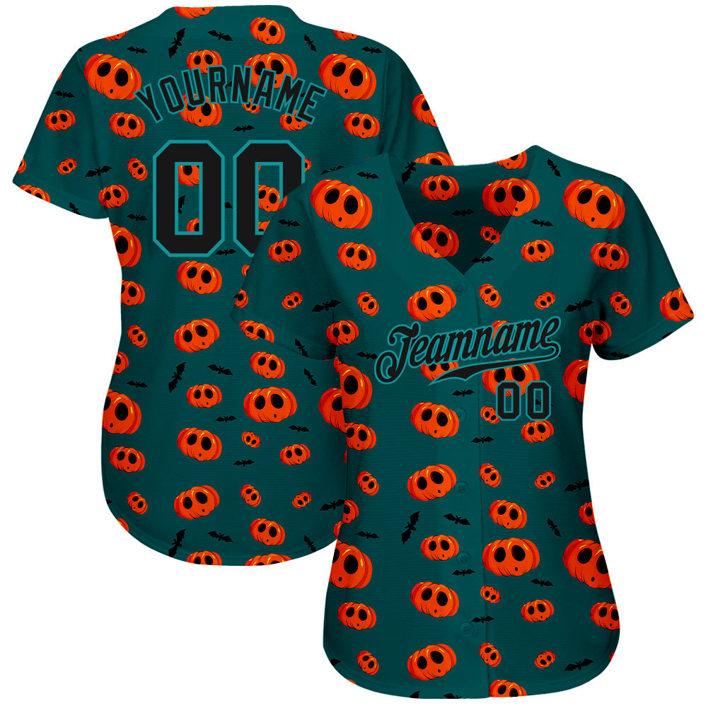 Custom 3D Pattern Halloween Pumpkins Authentic Baseball Jersey