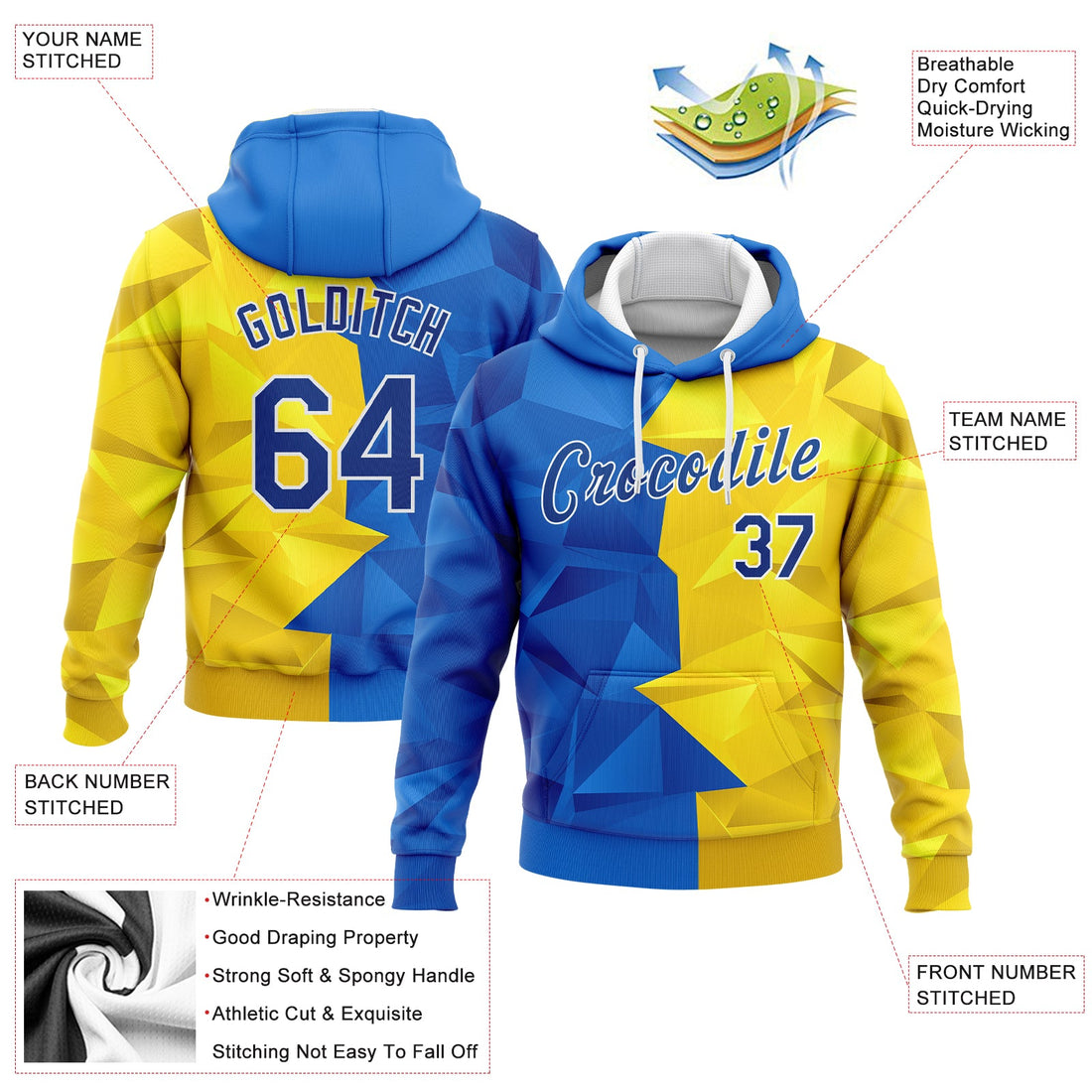 Custom Stitched Gold Royal-White 3D Pattern Design Ukrainian Flag Sports Pullover Sweatshirt Hoodie