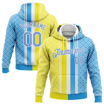 Custom Stitched Gold Light Blue-White 3D Pattern Design Sports Pullover Sweatshirt Hoodie