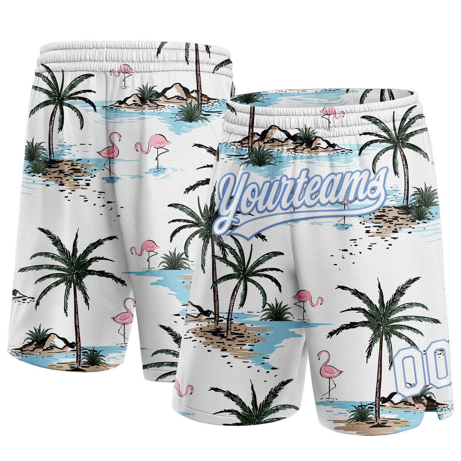 Custom White Light Blue 3D Pattern Hawaii Palm Trees Authentic Basketball Shorts