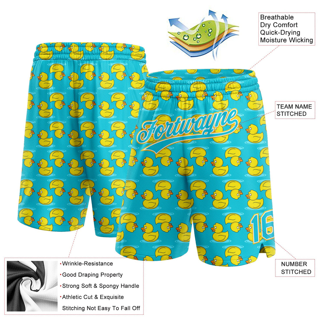 Custom Lakes Blue Yellow-White 3D Pattern Duck Authentic Basketball Shorts