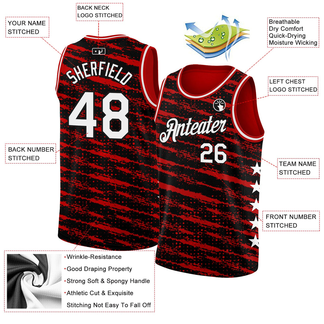 Custom Red White-Black Authentic City Edition Basketball Jersey