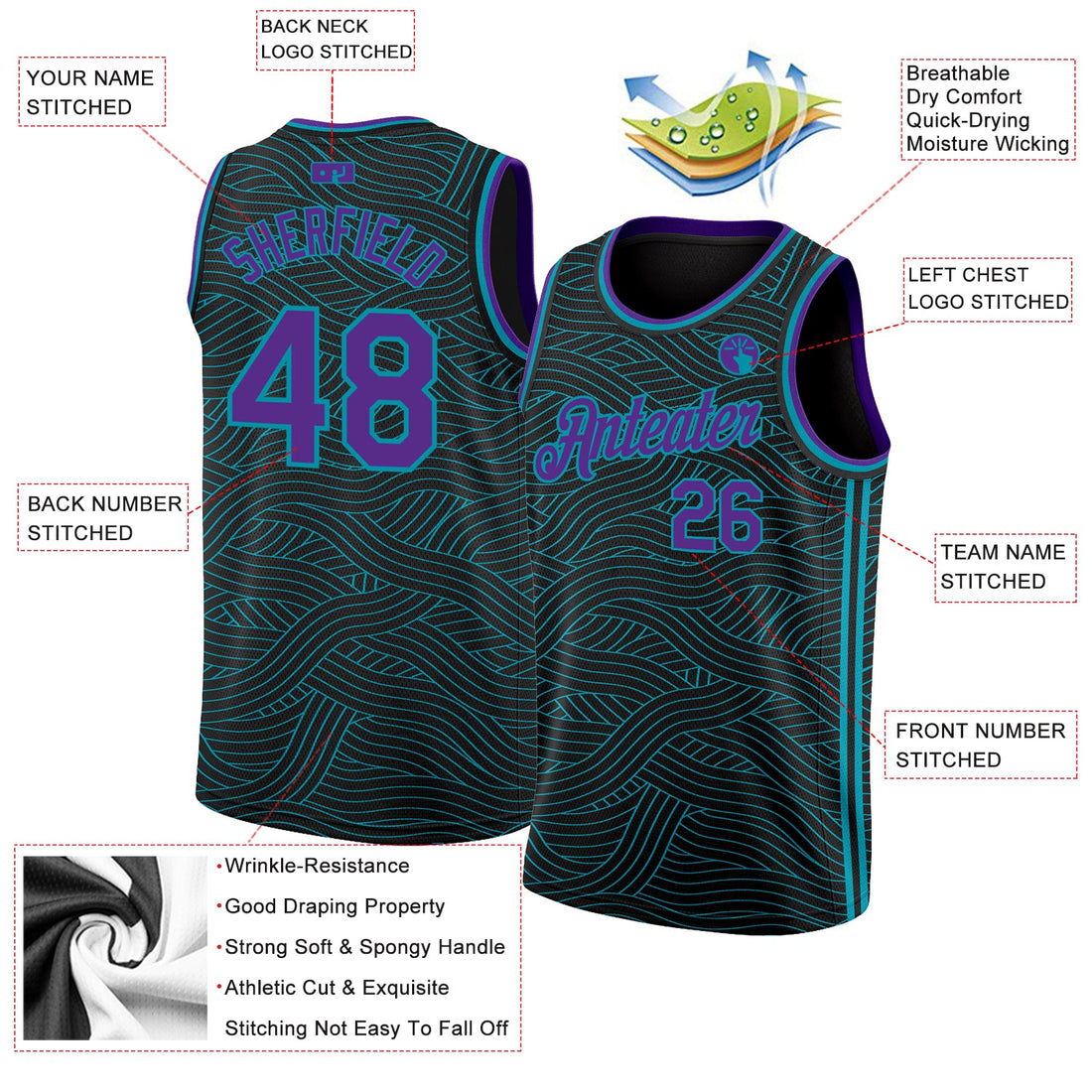 Custom Black Purple-Teal Authentic City Edition Basketball Jersey