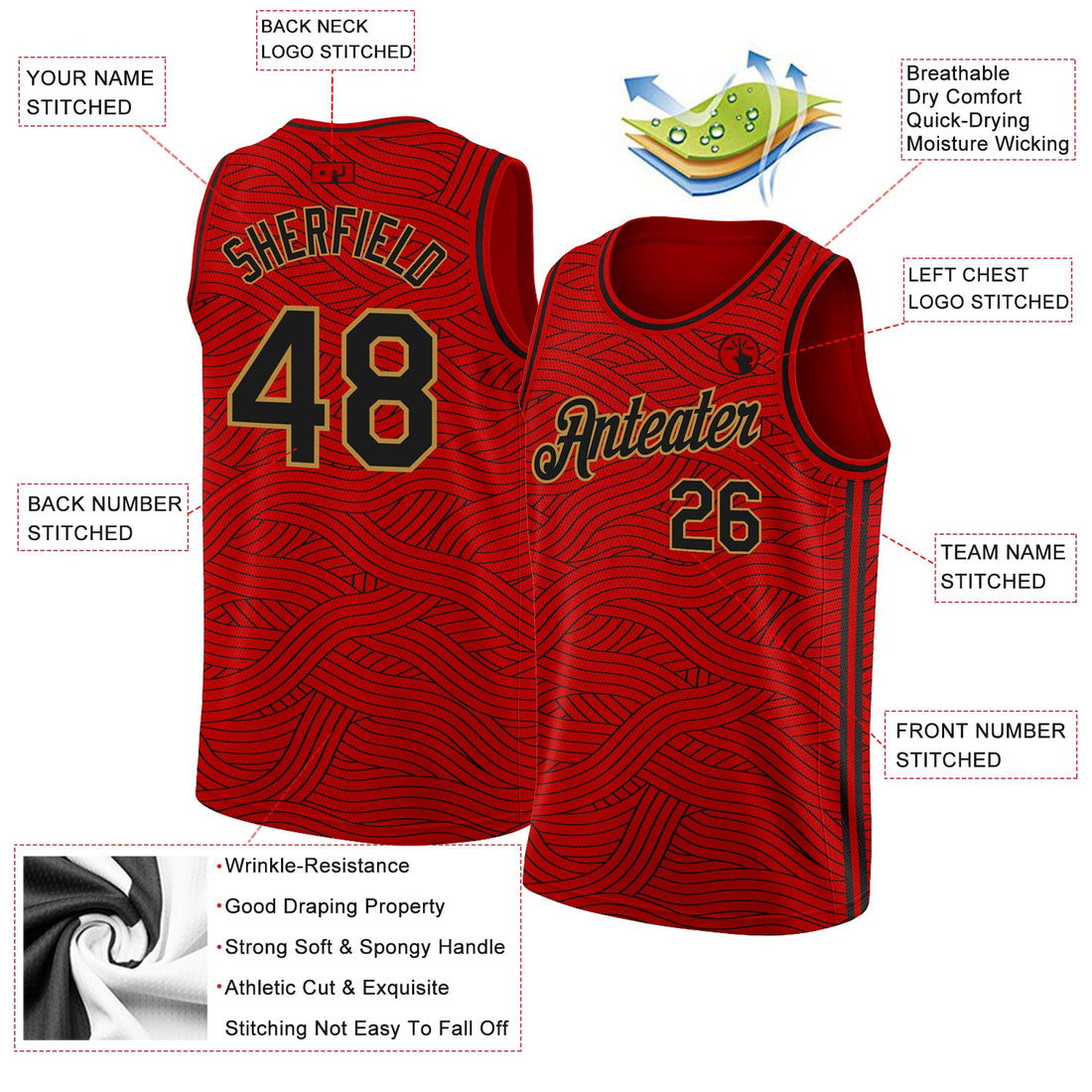 Custom Red Black-Old Gold Authentic City Edition Basketball Jersey