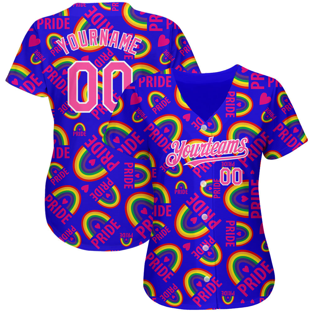 Custom Rainbow For Pride Month Love Is Love LGBT 3D Authentic Baseball Jersey