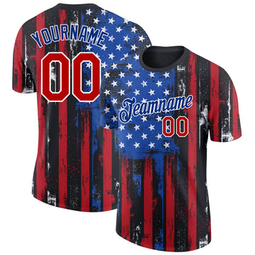 Custom Black Red-Royal 3D American Flag Fashion Performance T-Shirt