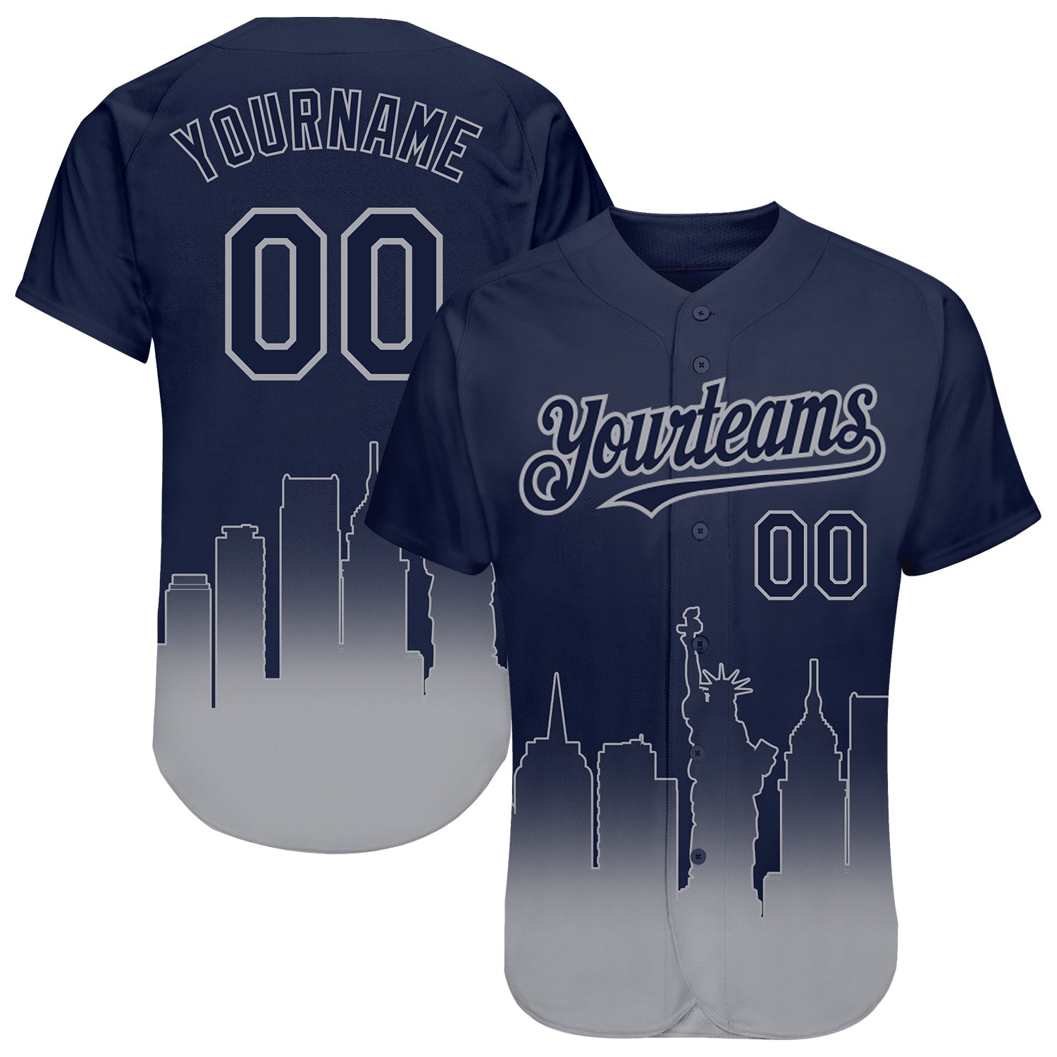 Custom Navy Gray 3D New York City Edition Fade Fashion Authentic Baseball Jersey