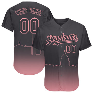 Custom Steel Gray Medium Pink 3D Washington City Edition Fade Fashion Authentic Baseball Jersey