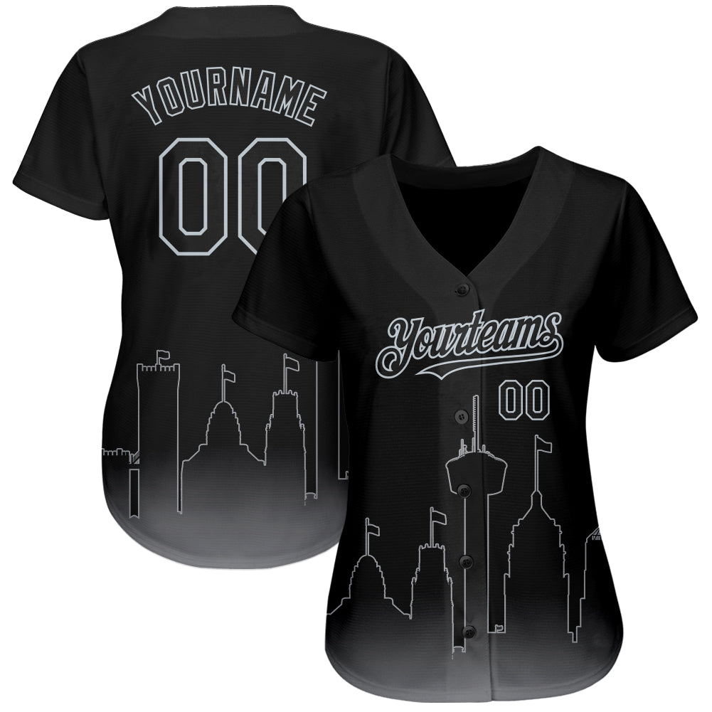 Custom Black Gray 3D San Antonio City Edition Fade Fashion Authentic Baseball Jersey