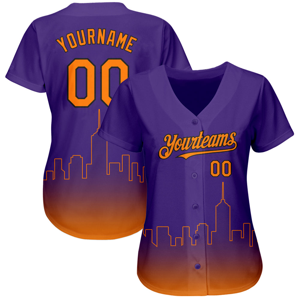 Custom Purple Bay Orange-Black 3D Phoenix City Edition Fade Fashion Authentic Baseball Jersey