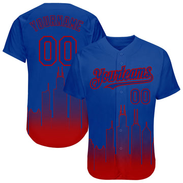 Custom Royal Red 3D Chicago City Edition Fade Fashion Authentic Baseball Jersey