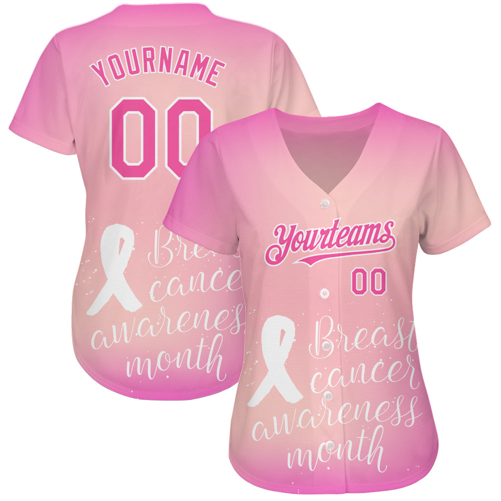 Custom Pink White 3D Pink Ribbon Breast Cancer Awareness Month Women Health Care Support Authentic Baseball Jersey