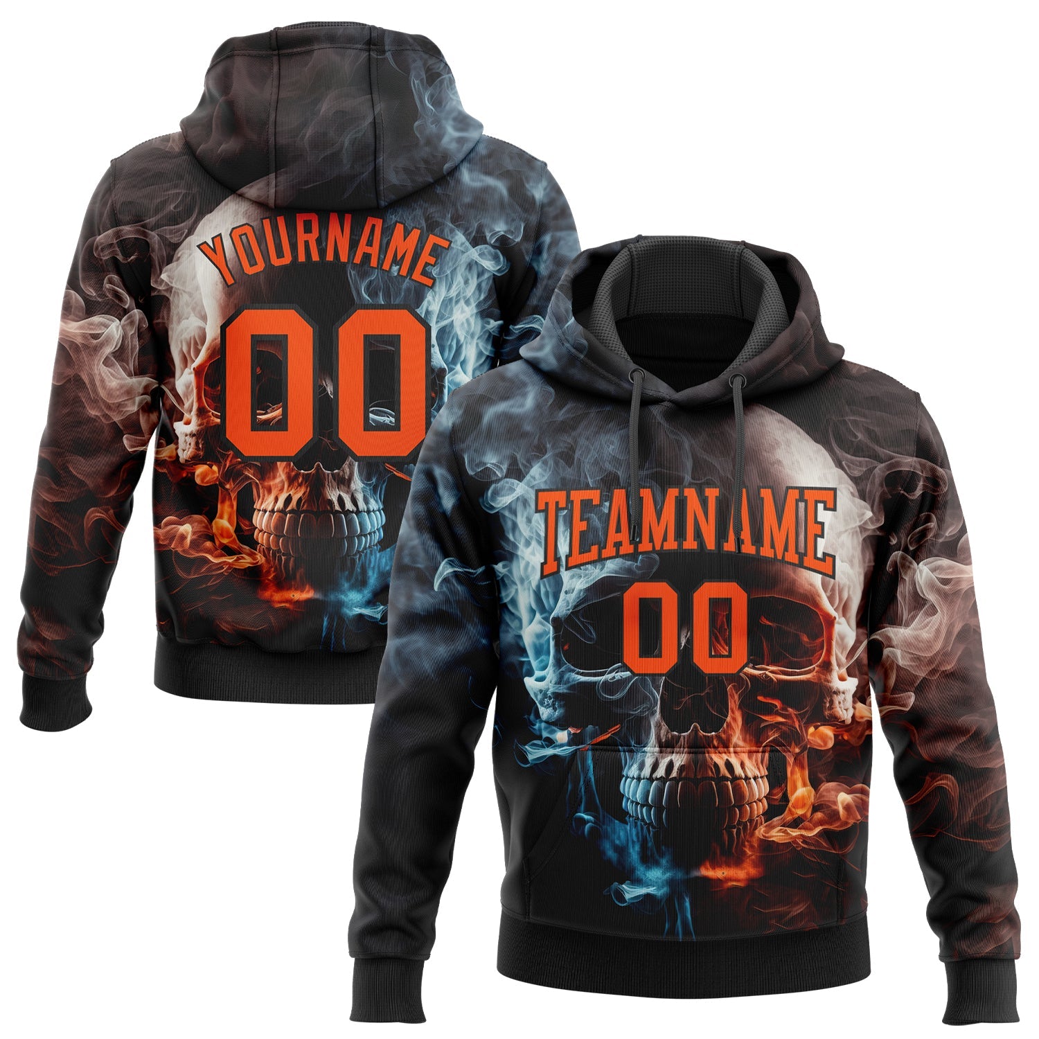 Custom Stitched Black Orange 3D Skull Fashion Sports Pullover Sweatshirt Hoodie