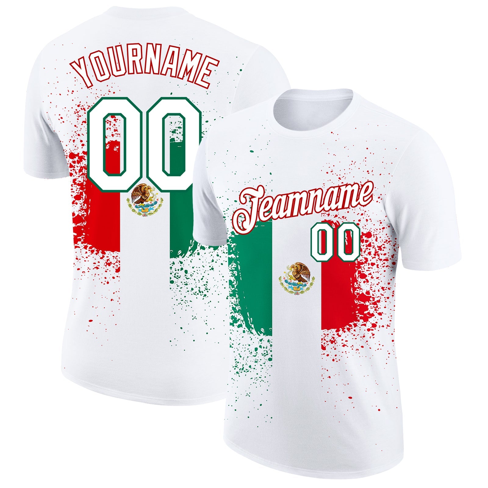 Custom White Kelly Green-Red 3D Mexican Flag Performance T-Shirt