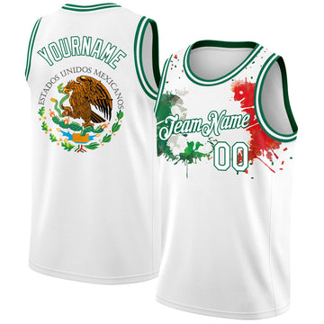 Custom White Kelly Green-Red 3D Mexican Flag Splashes Authentic Basketball Jersey