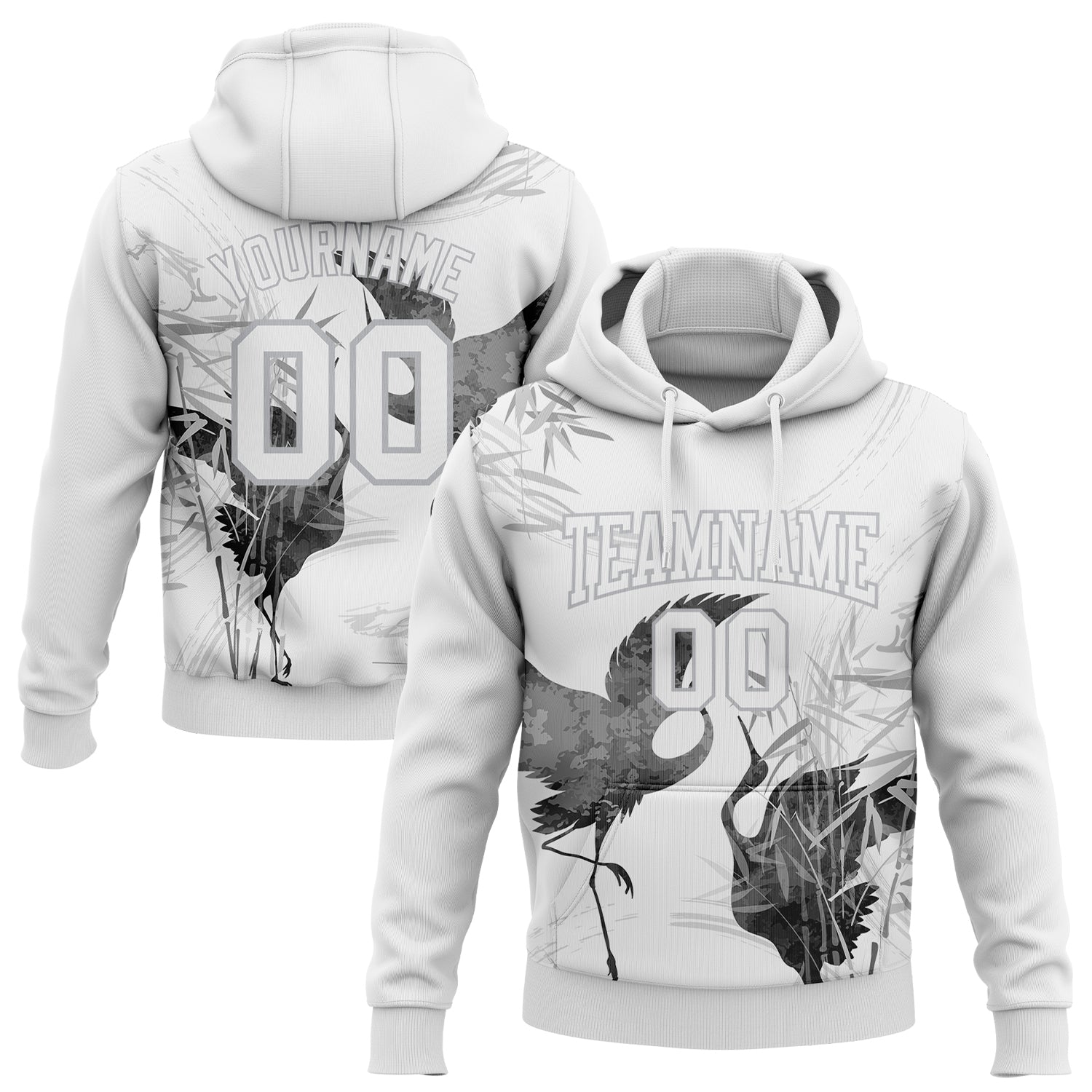 Custom Stitched White Gray 3D Pattern Design Heron Sports Pullover Sweatshirt Hoodie