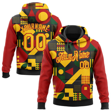 Custom Stitched Black Yellow-Red 3D Pattern Design Black History Month Sports Pullover Sweatshirt Hoodie