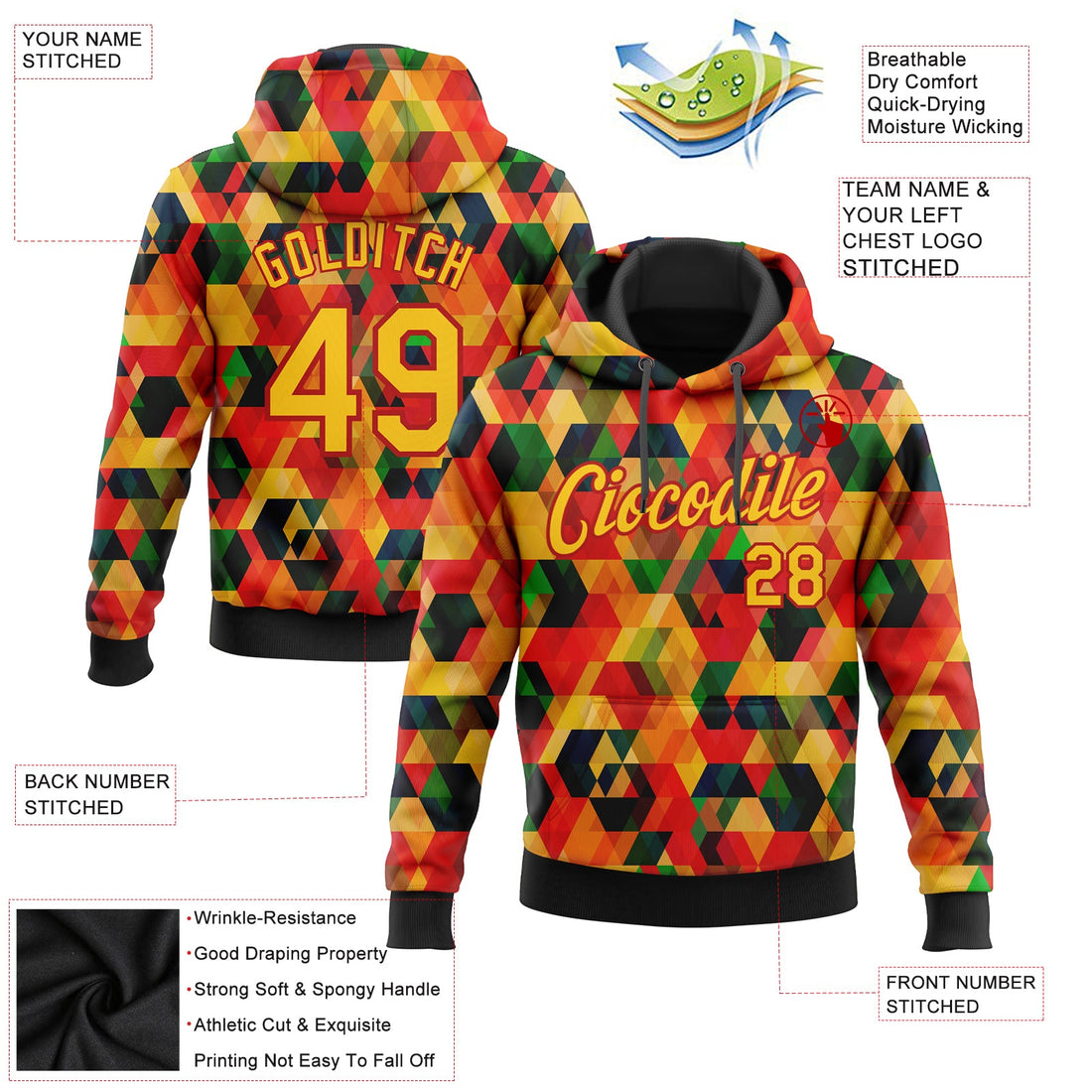 Custom Stitched Black Yellow-Red 3D Pattern Design Black History Month Sports Pullover Sweatshirt Hoodie