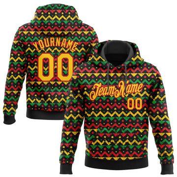 Custom Stitched Black Yellow-Red 3D Pattern Design Black History Month Sports Pullover Sweatshirt Hoodie