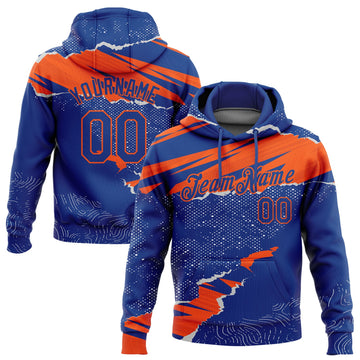 Custom Stitched Royal Orange 3D Pattern Design Torn Paper Style Sports Pullover Sweatshirt Hoodie