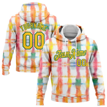 Custom Stitched Tie Dye Yellow-Kelly Green 3D Rainbow Watercolor Sports Pullover Sweatshirt Hoodie