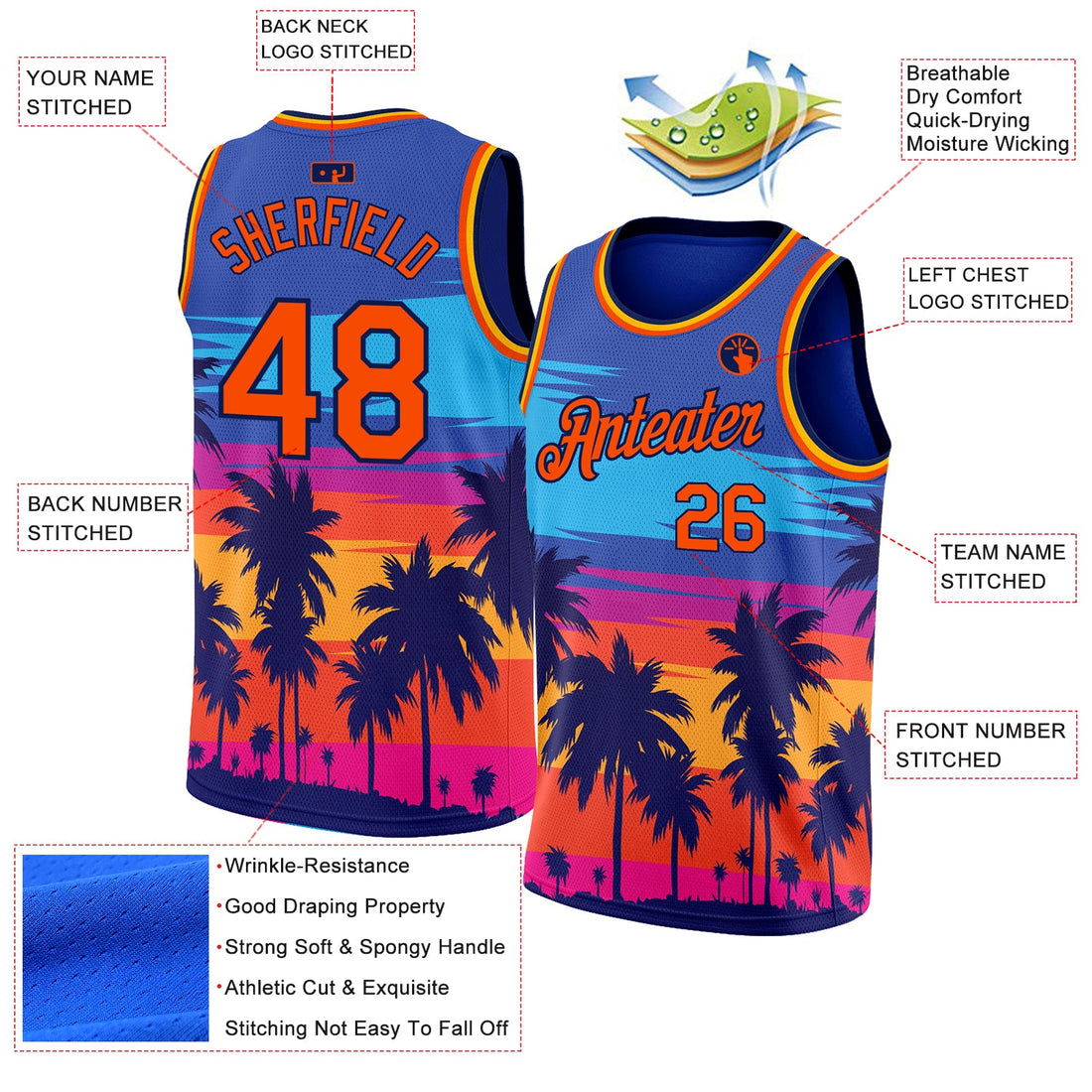 Custom Royal Orange-Navy 3D Pattern Tropical Hawaii Palm Trees Authentic Basketball Jersey