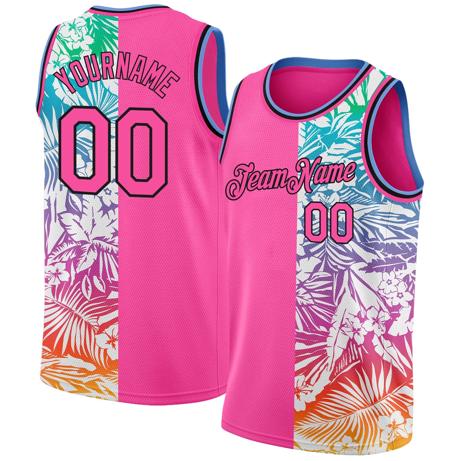 Custom Pink Black 3D Pattern Tropical Hawaii Palm Leaves Authentic Basketball Jersey