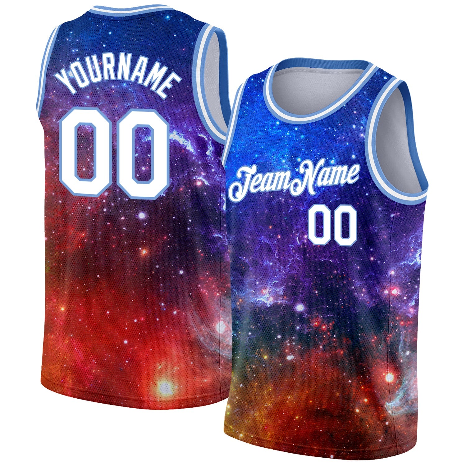 Custom Galactic White-Light Blue 3D Authentic Basketball Jersey