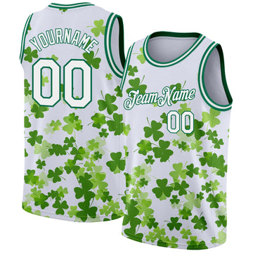 Custom White Kelly Green 3D Pattern Design St. Patrick's Day Authentic Basketball Jersey