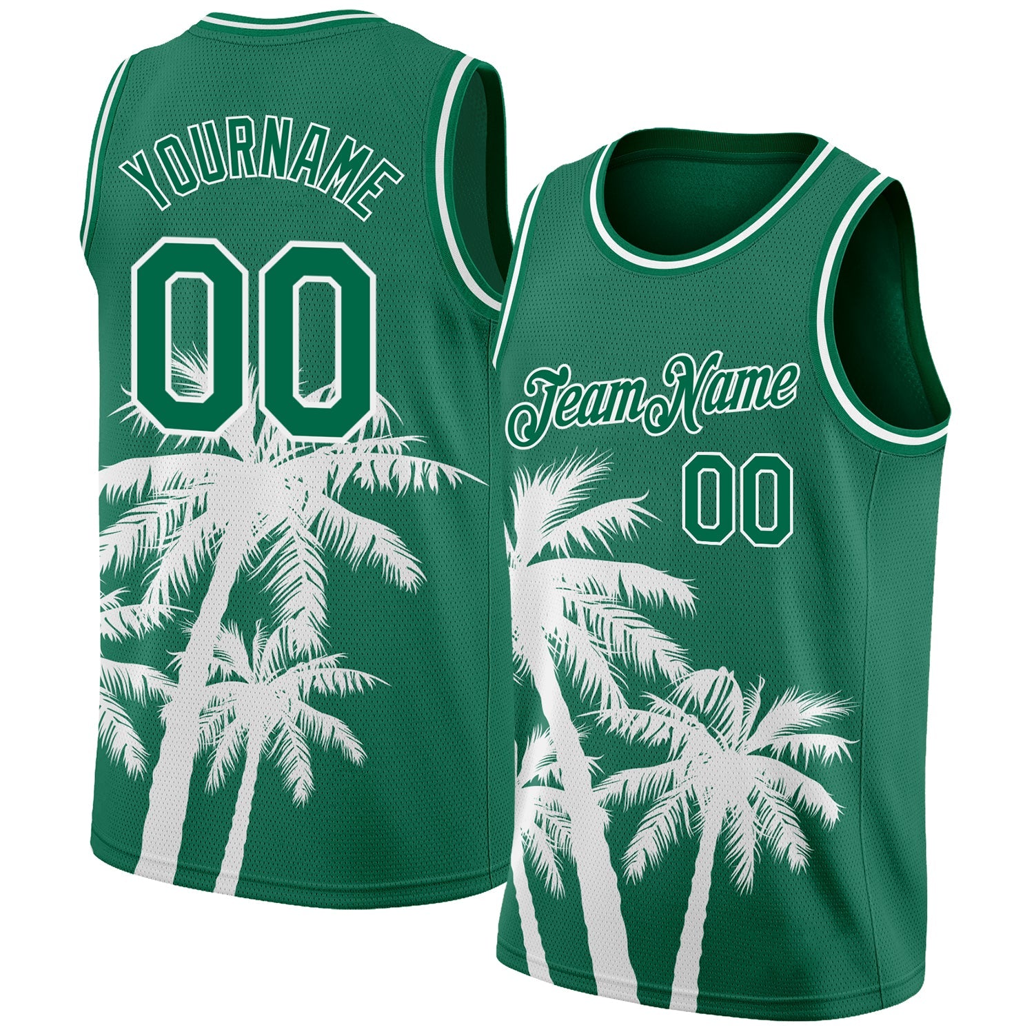 Custom Kelly Green White 3D Pattern Tropical Hawaii Coconut Trees Authentic Basketball Jersey