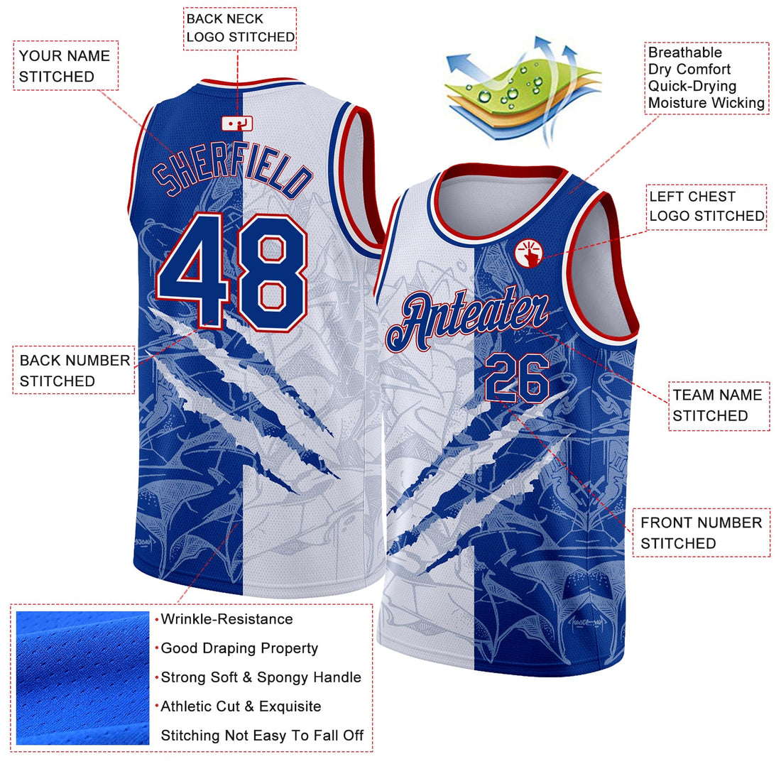 Custom Graffiti Pattern Royal-Red 3D Scratch Authentic Basketball Jersey