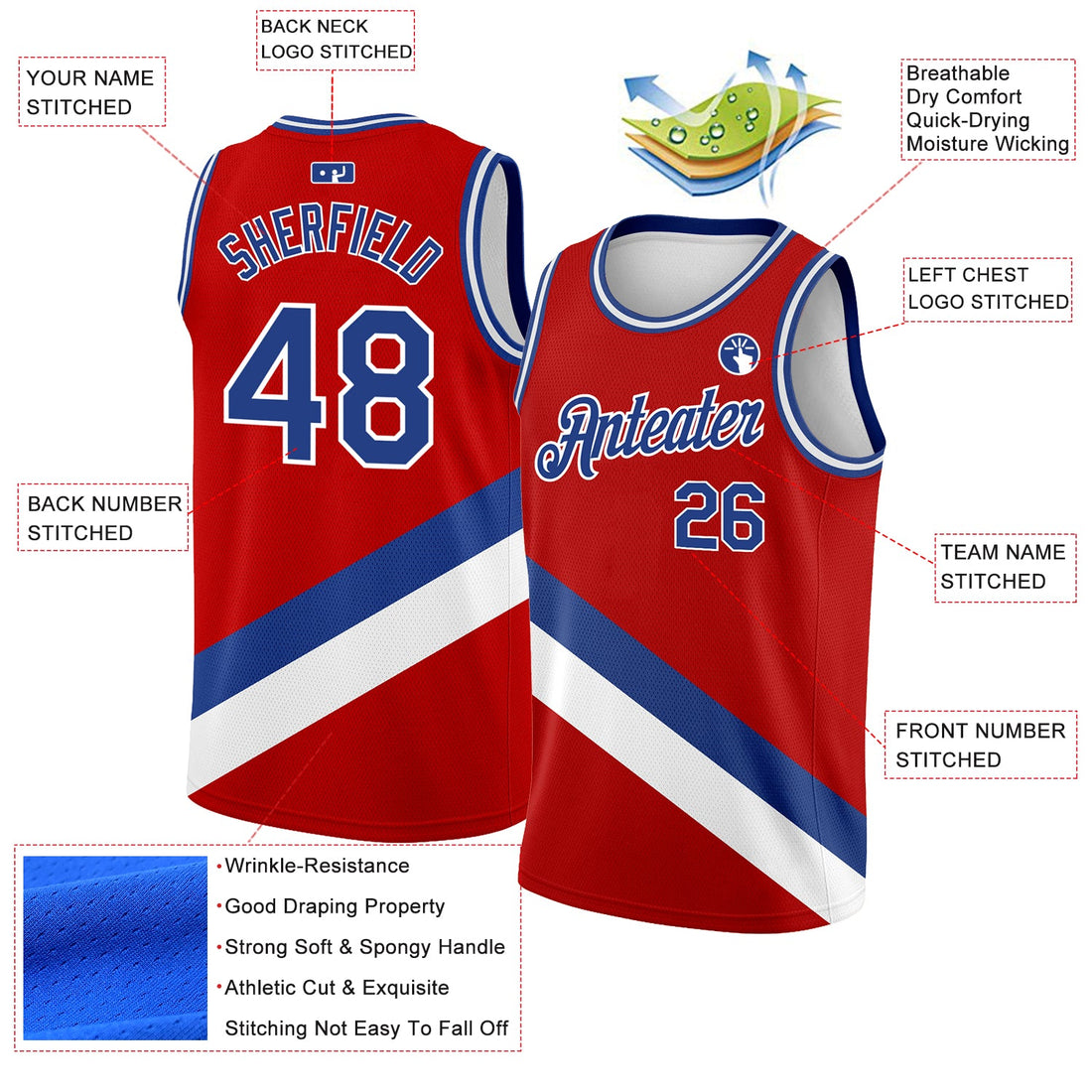 Custom Red Royal-White Modern Authentic City Edition Basketball Jersey