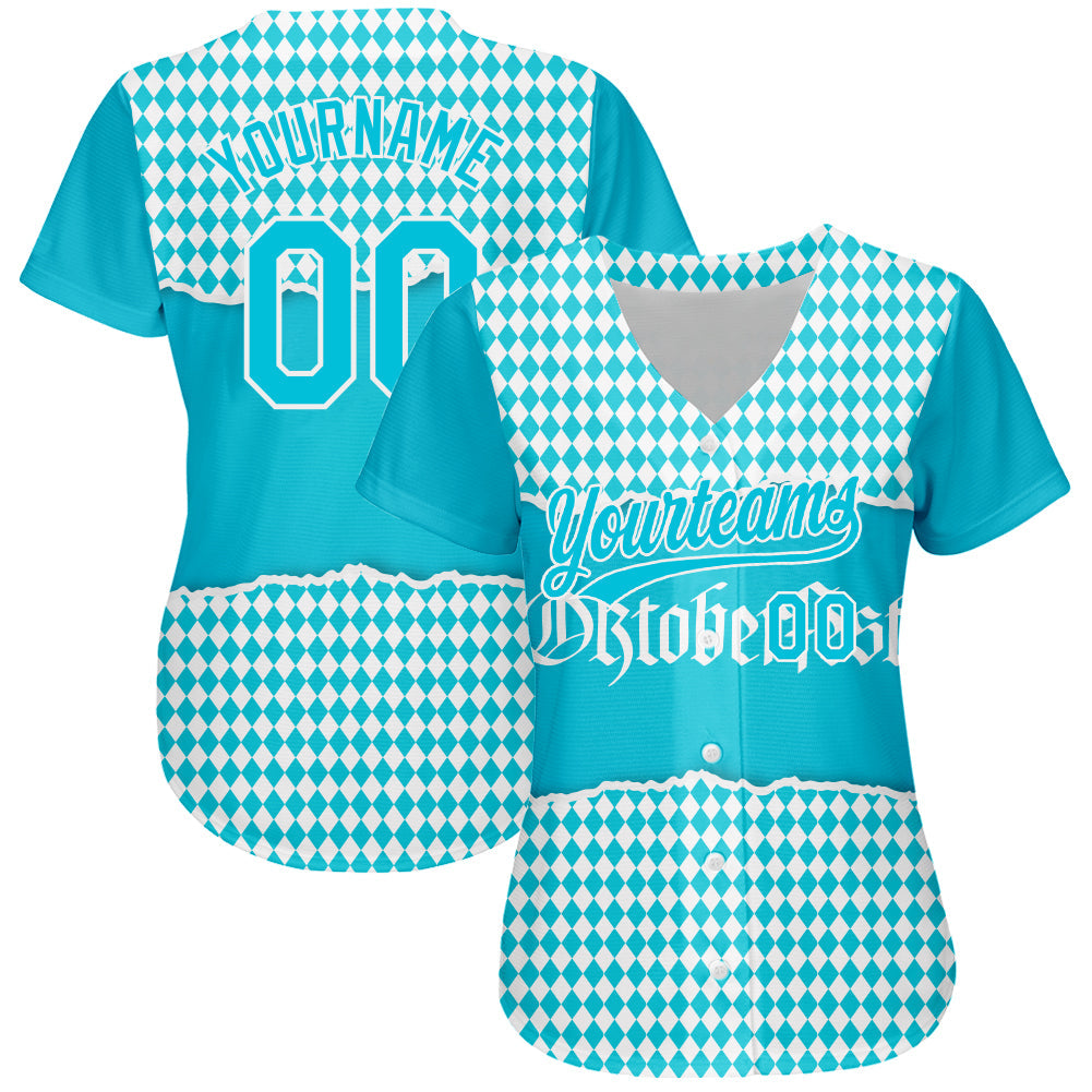 Custom Lakes Blue White 3D Pattern Design Oktoberfest Authentic Baseball Jersey