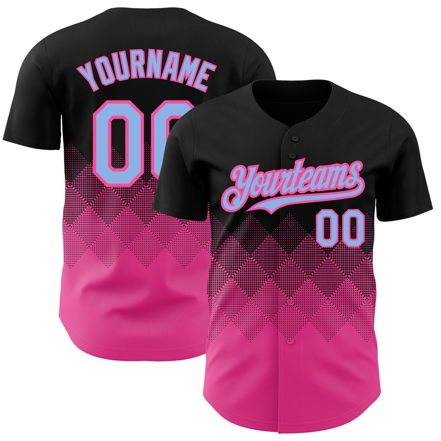 Custom Black Light Blue-Pink 3D Pattern Design Gradient Square Shapes Authentic Baseball Jersey