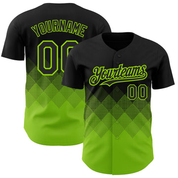 Custom Black Neon Green 3D Pattern Design Gradient Square Shapes Authentic Baseball Jersey