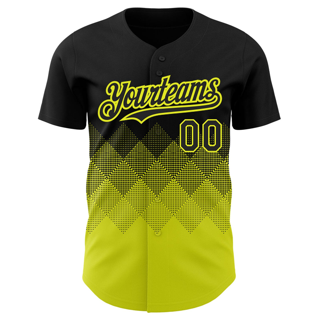 Custom Black Neon Yellow 3D Pattern Design Gradient Square Shapes Authentic Baseball Jersey