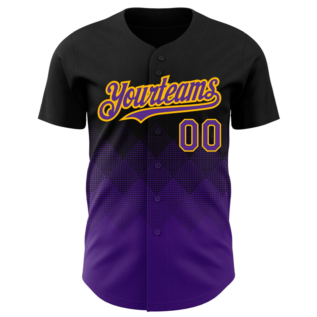 Custom Black Purple-Gold 3D Pattern Design Gradient Square Shapes Authentic Baseball Jersey