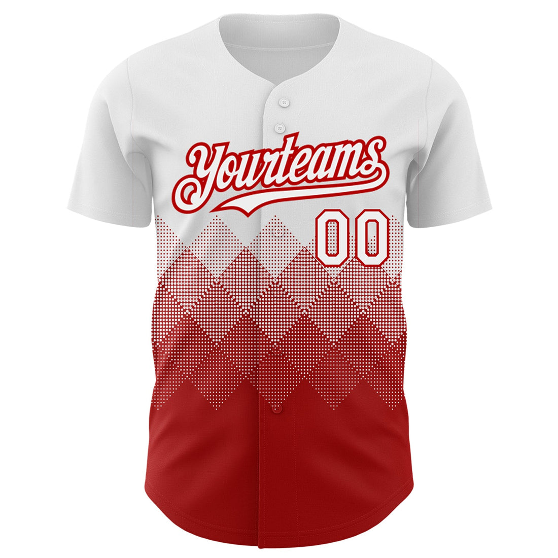 Custom White Red 3D Pattern Design Gradient Square Shapes Authentic Baseball Jersey