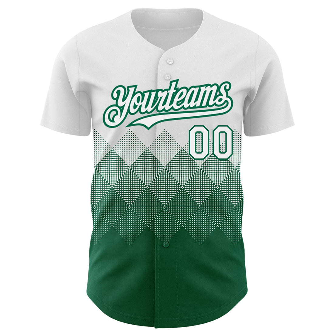 Custom White Kelly Green 3D Pattern Design Gradient Square Shapes Authentic Baseball Jersey