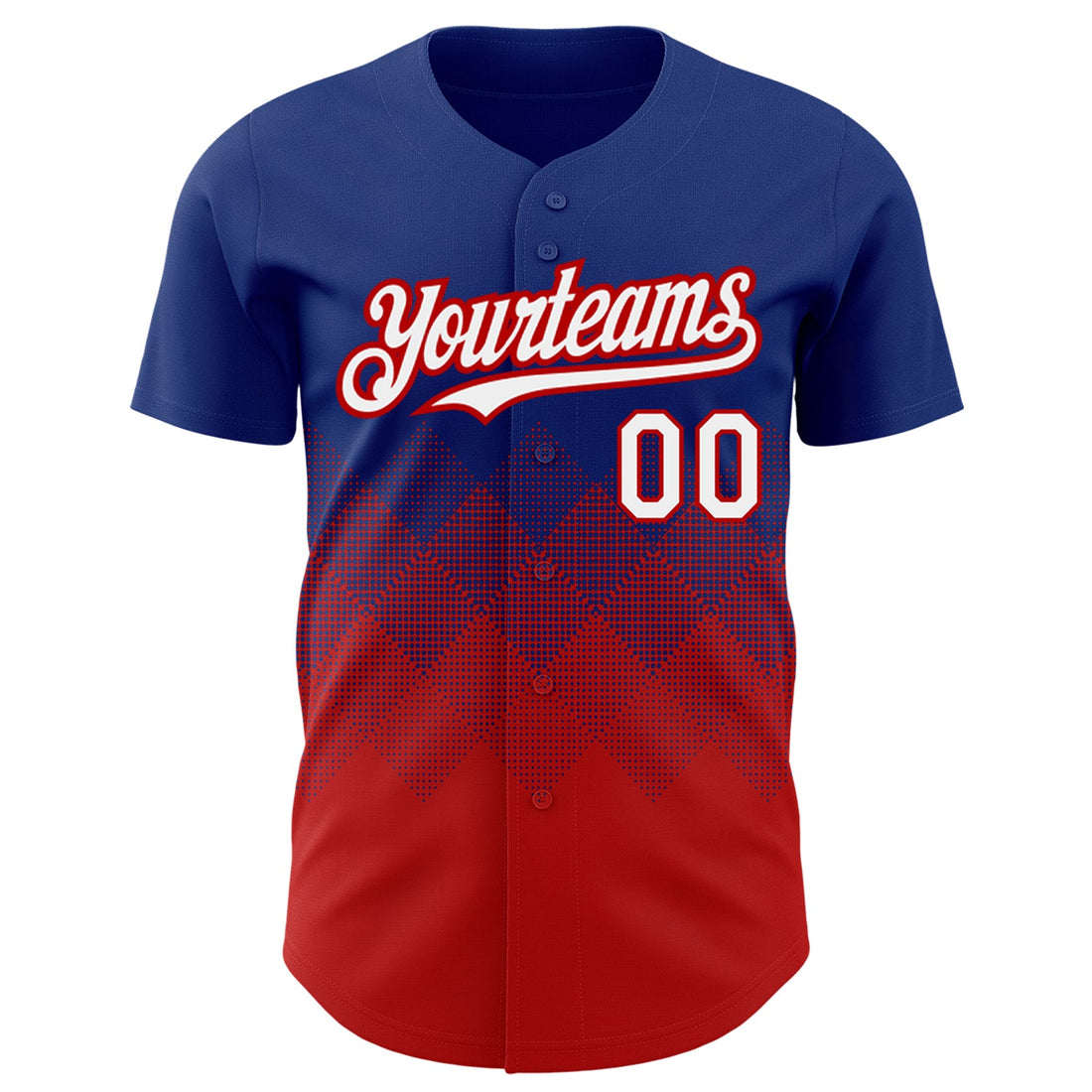 Custom Royal White-Red 3D Pattern Design Gradient Square Shapes Authentic Baseball Jersey