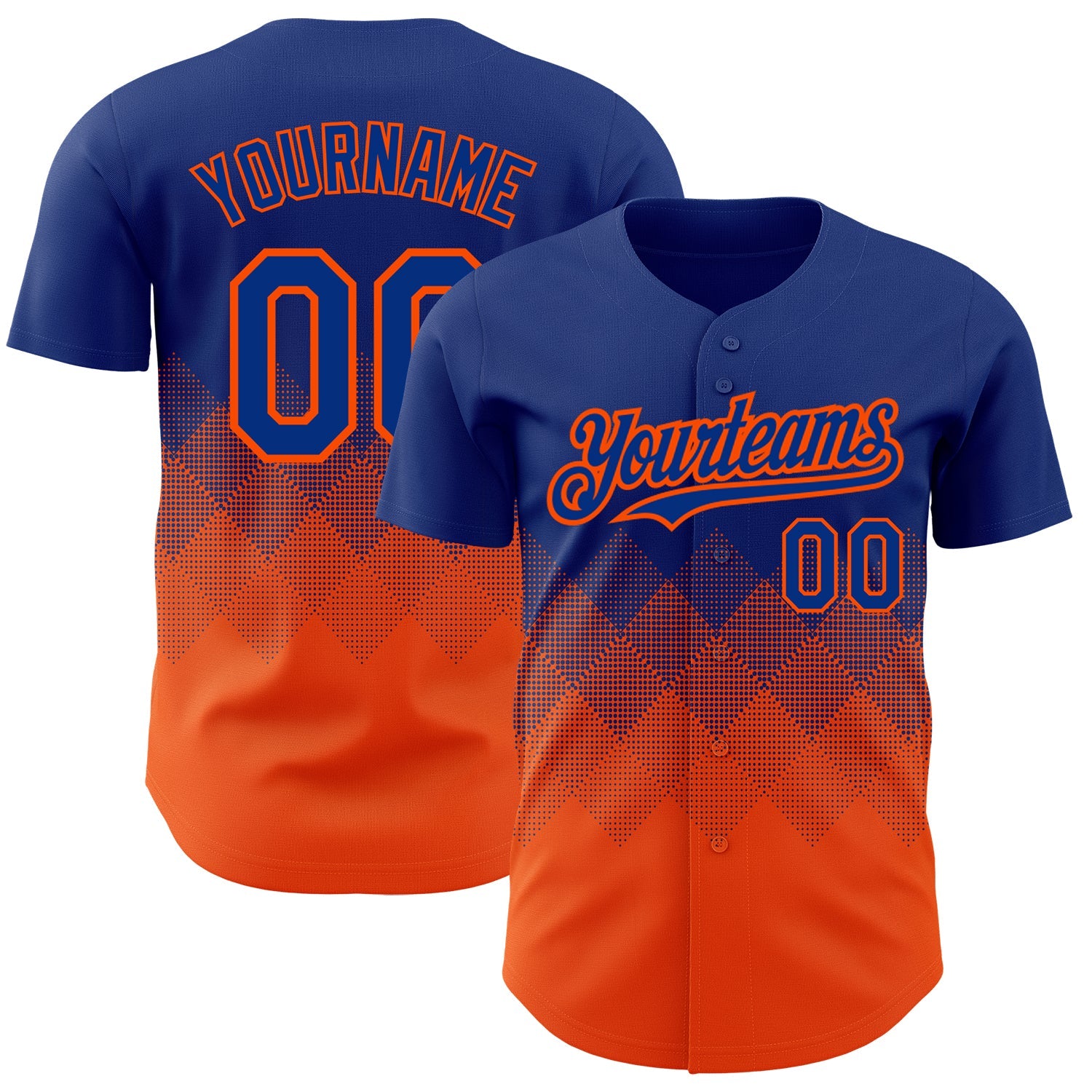 Custom Royal Orange 3D Pattern Design Gradient Square Shapes Authentic Baseball Jersey