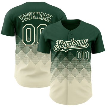 Custom Green Cream 3D Pattern Design Gradient Square Shapes Authentic Baseball Jersey