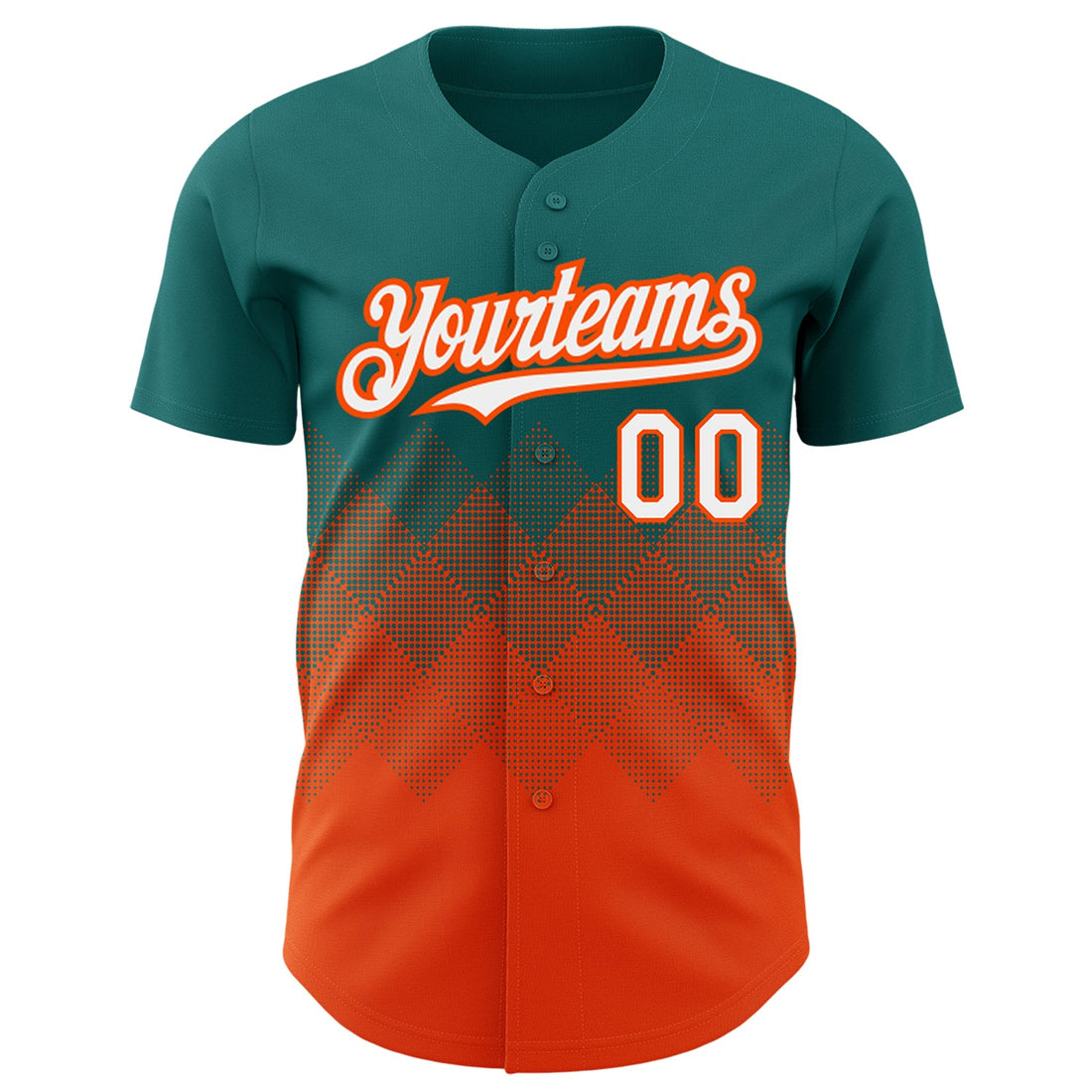 Custom Teal White-Orange 3D Pattern Design Gradient Square Shapes Authentic Baseball Jersey