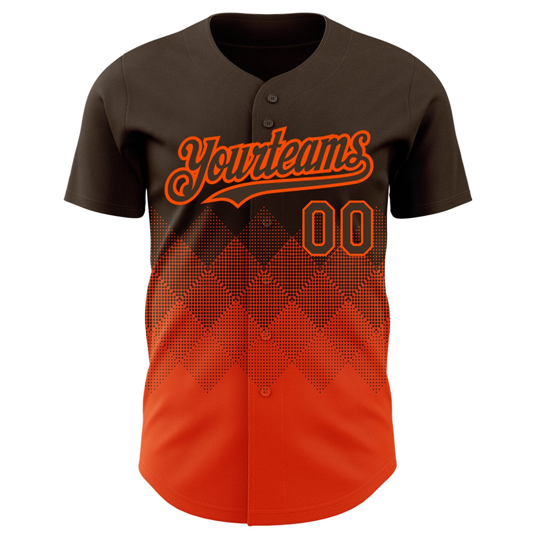 Custom Brown Orange 3D Pattern Design Gradient Square Shapes Authentic Baseball Jersey