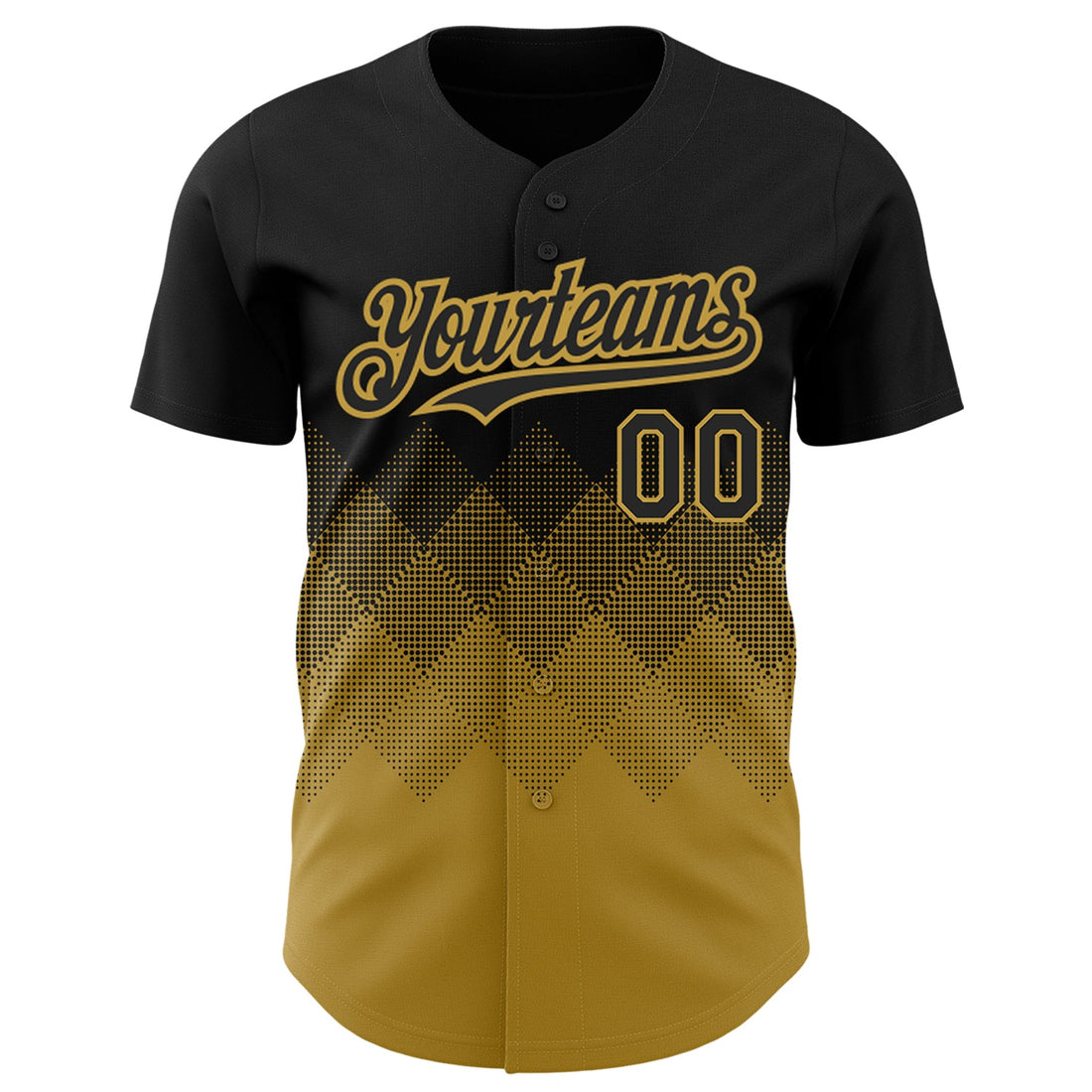 Custom Black Old Gold 3D Pattern Design Gradient Square Shapes Authentic Baseball Jersey