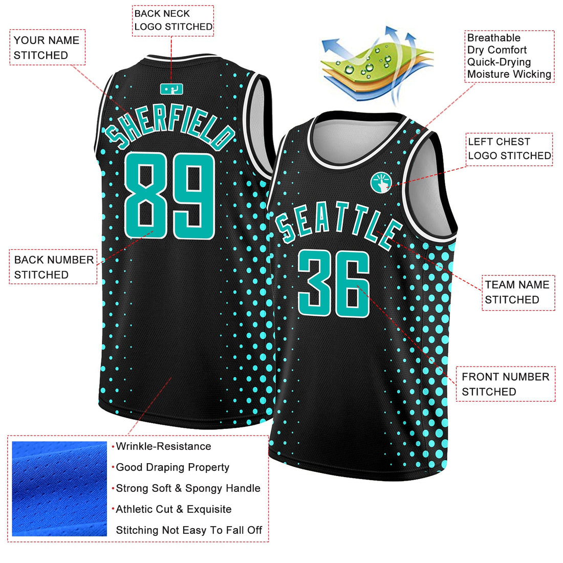 Custom Black Aqua-White Halftone Authentic City Edition Basketball Jersey